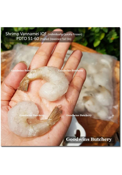 Shrimp prawn udang IQF VANNAMEI PDTO (Peeled Deveined Tail On) 51-60 price/pack 1kg +/- 100pcs